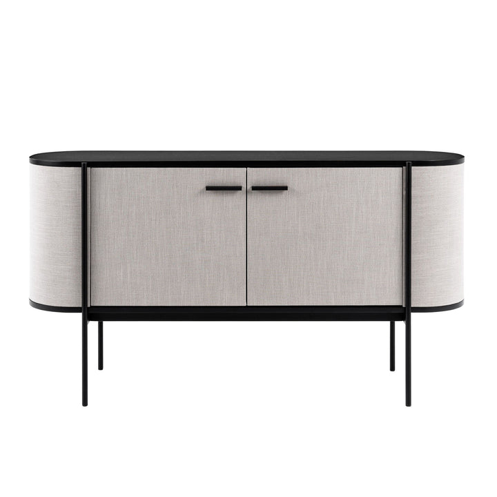 Hobart - Modern Beige Fabric &amp; Black Metal Buffet