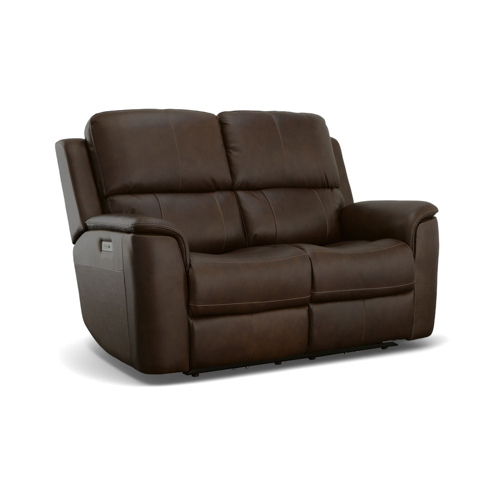 Flexsteel Henry Burnt Umber Leather Power Reclining Loveseat with Headrest & Lumbar
