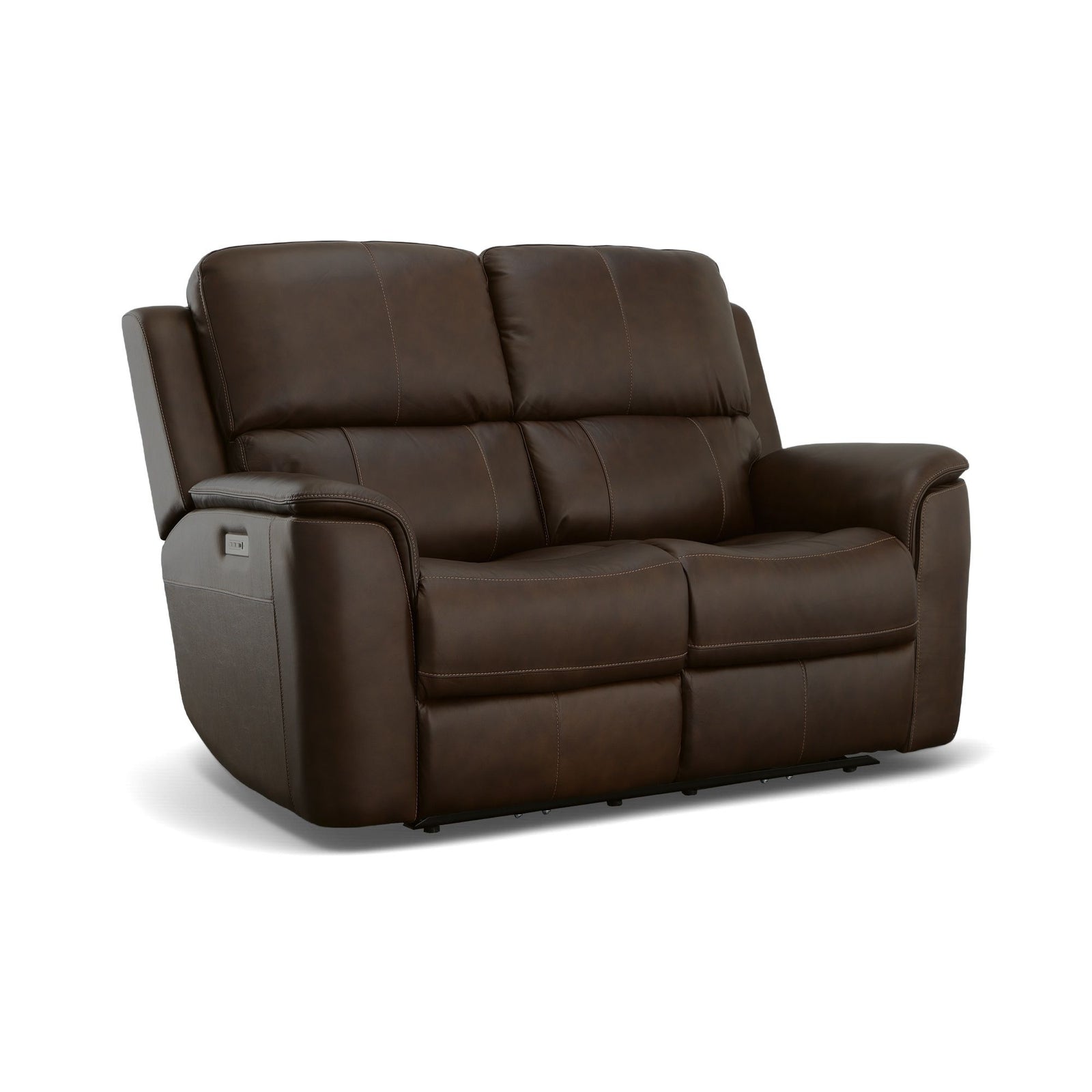 Flexsteel Henry Burnt Umber Leather Power Reclining Loveseat with Headrest & Lumbar