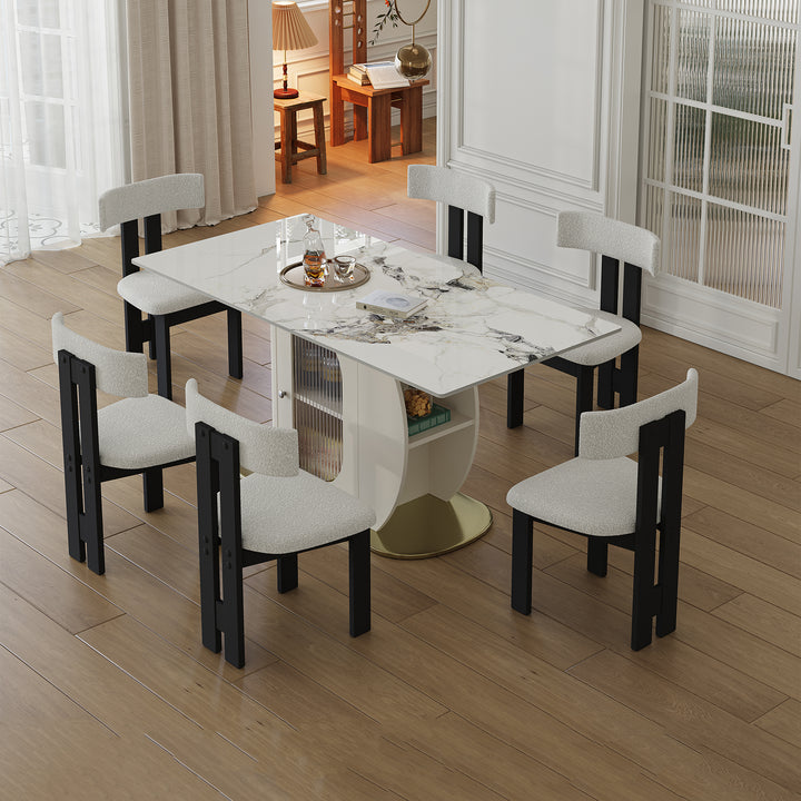 7-Piece Burnt Stone Dining Set with Gold Base &amp; Velvet Chairs