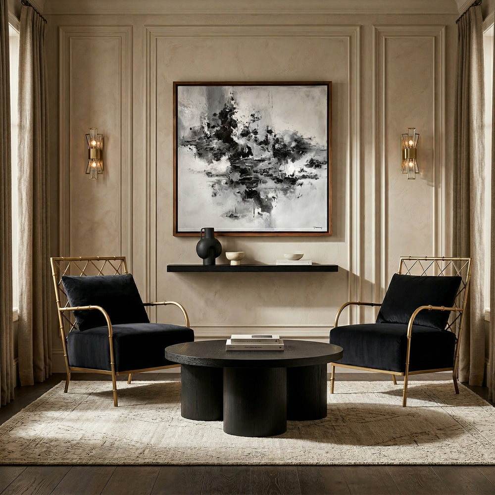 Ignacio - Glam Black Velvet & Gold Accent Chair - View 4