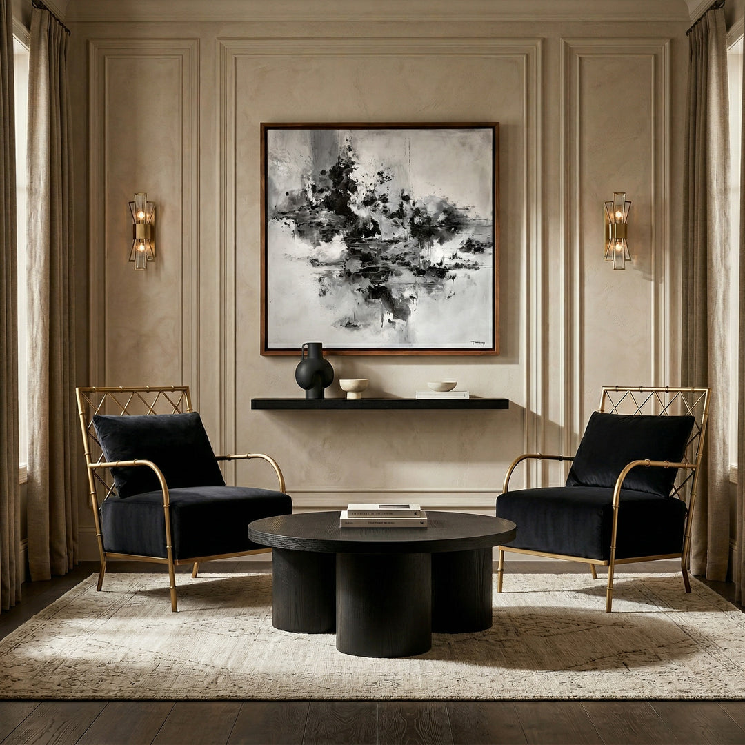 Ignacio - Glam Black Velvet & Gold Accent Chair