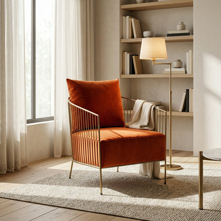 Loveland - Glam Orange Velvet Accent Chair