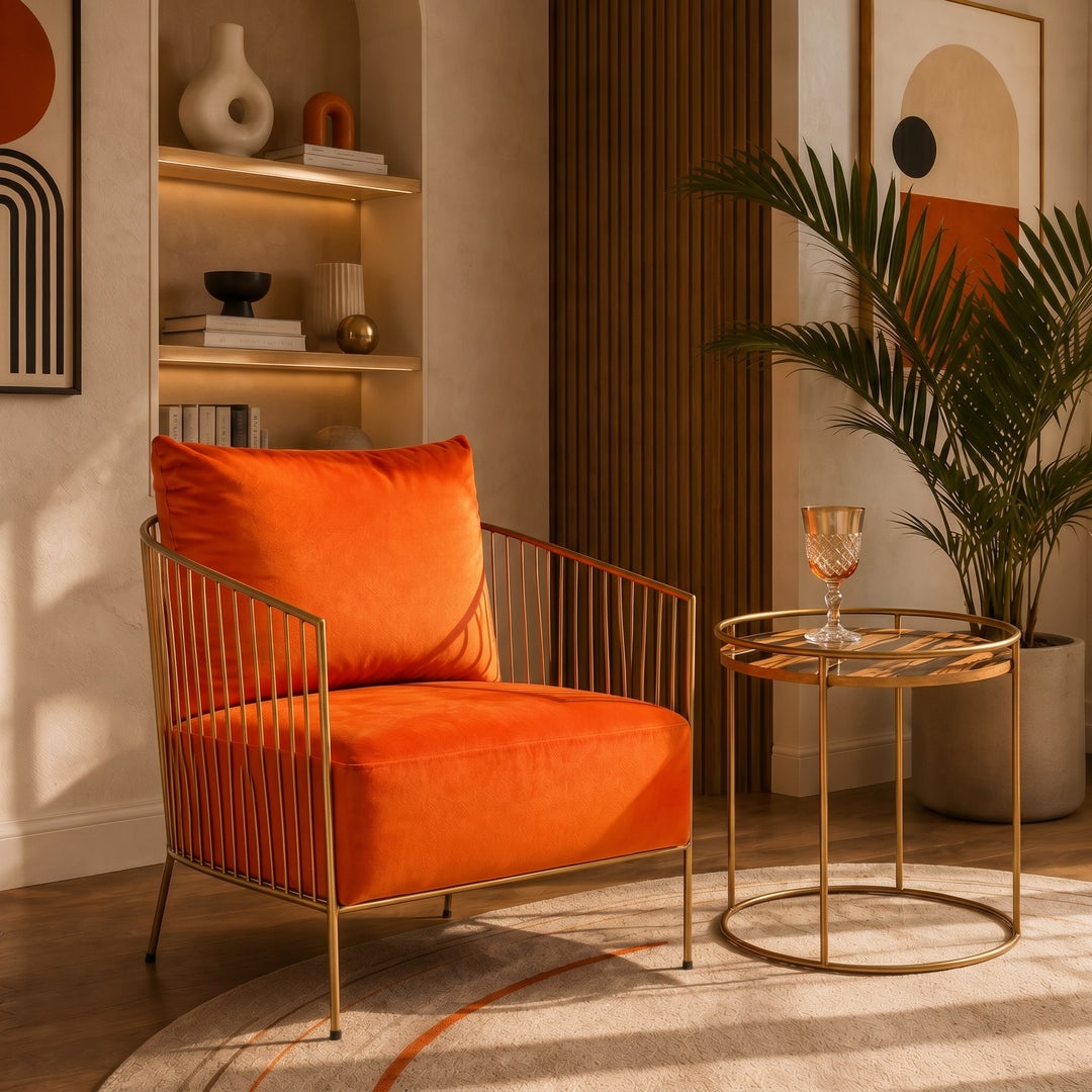 Loveland - Glam Orange Velvet Accent Chair