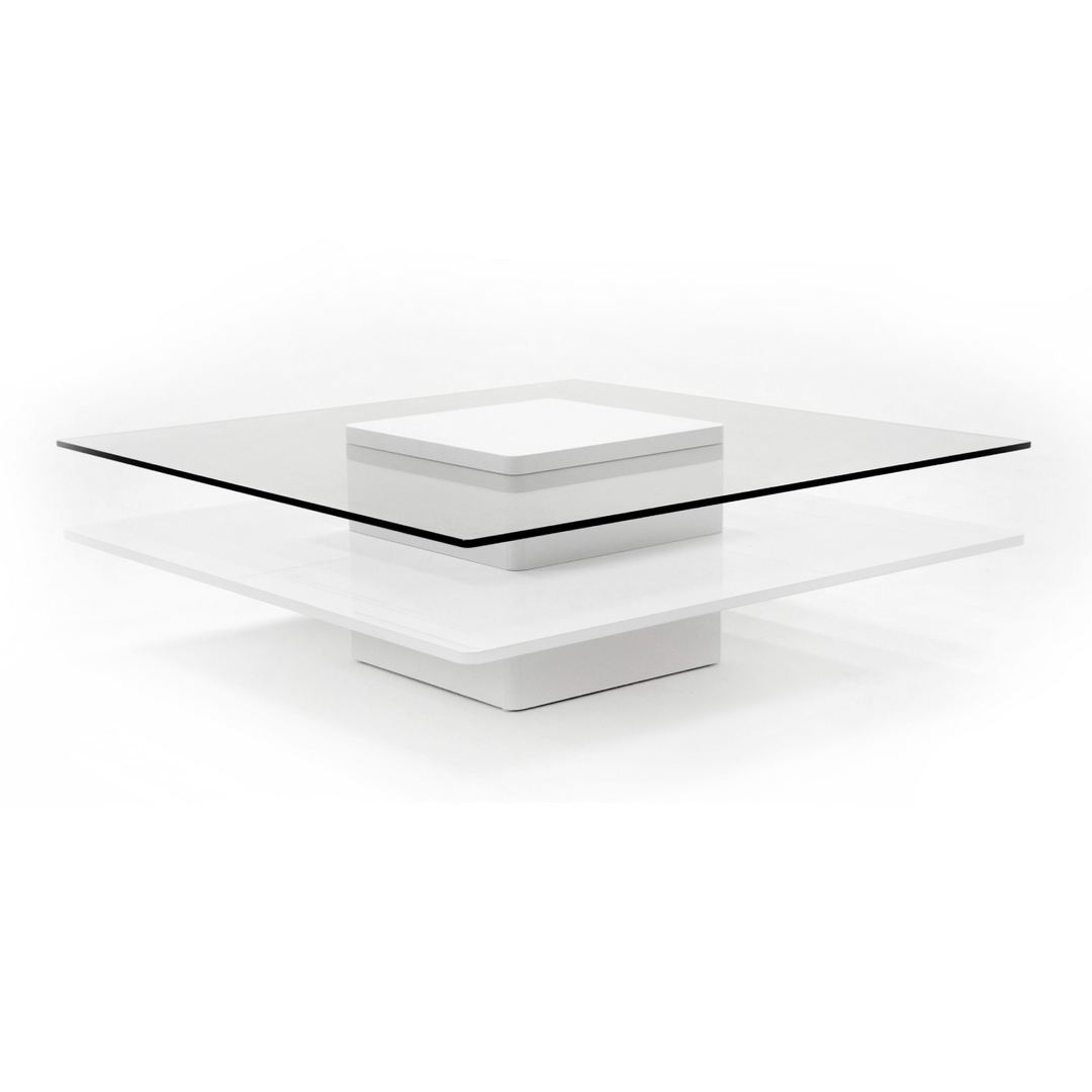 Clarion - Modern White & Clear Glass Coffee Table