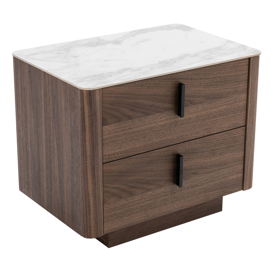 Chelton - Contemporary White Ceramic & Walnut Nightstand