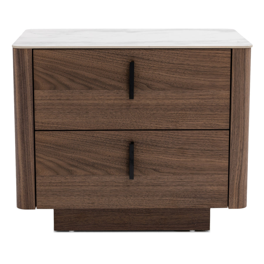 Chelton - Contemporary White Ceramic  and  Walnut Nightstand