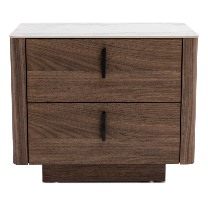 Chelton - Contemporary White Ceramic &amp; Walnut Nightstand
