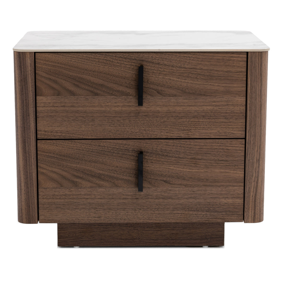 Chelton - Contemporary White Ceramic & Walnut Nightstand