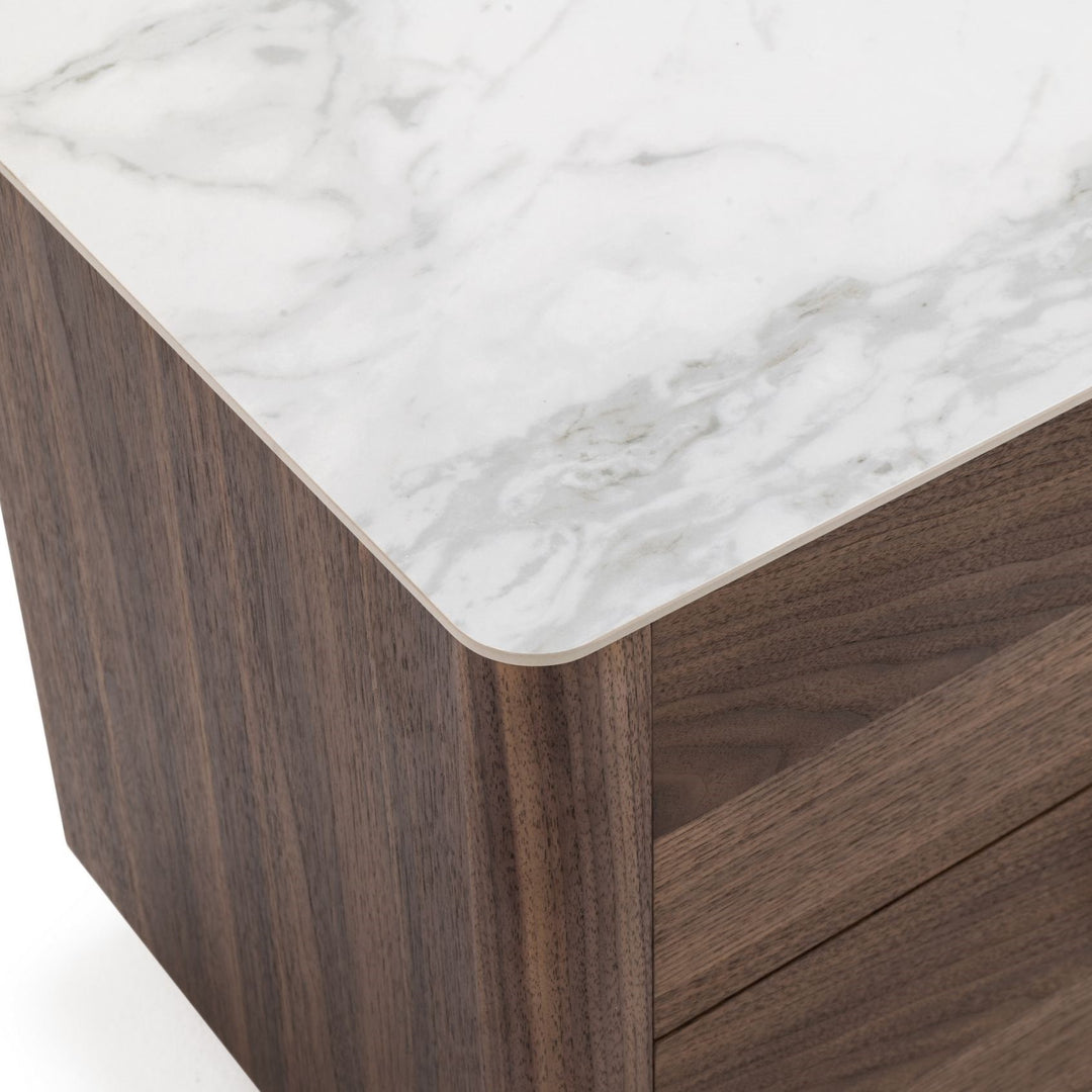 Chelton - Contemporary White Ceramic & Walnut Nightstand