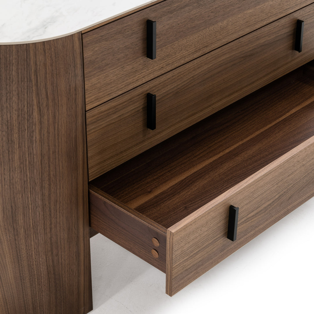 Chelton  Contemporary White Ceramic & Walnut Dresser