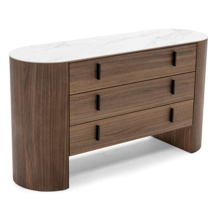 Chelton  Contemporary White Ceramic & Walnut Dresser
