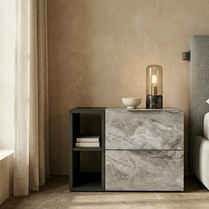 Maranello - Modern Grey Fabric Bed w/ Two Nightstands