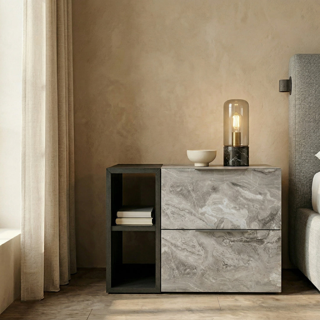 Maranello - Modern Grey Fabric Bed w/ Two Nightstands