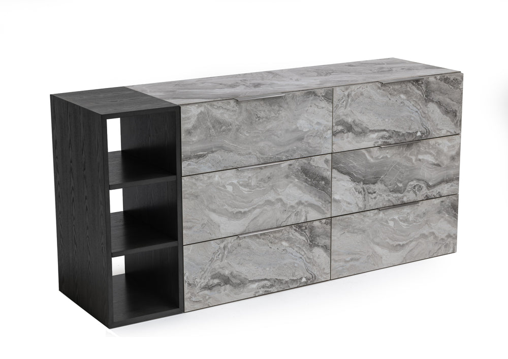 Maranello - Modern Grey Wash & Faux Marble Dresser - View 6