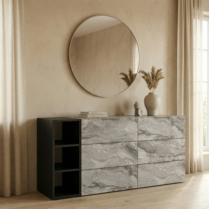 Maranello - Modern Grey Wash &amp; Faux Marble Dresser
