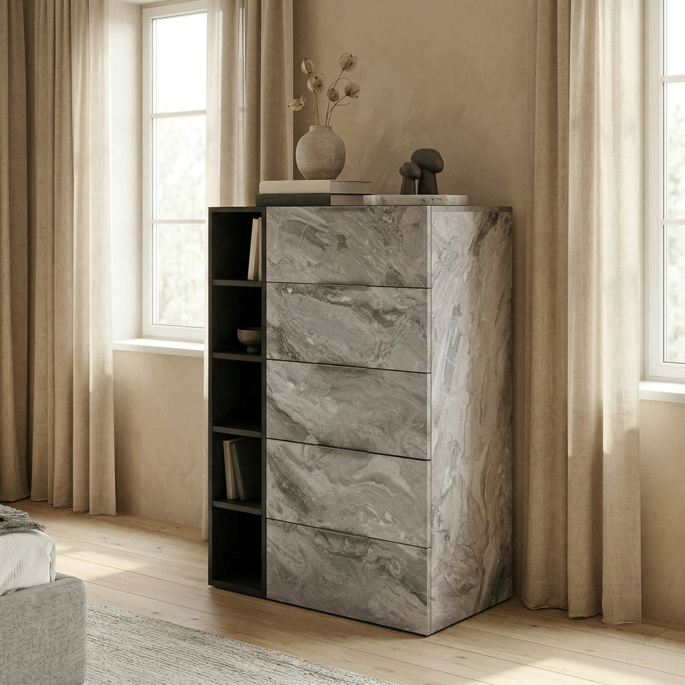 Maranello - Modern Grey Wash & Faux Marble Chest - View 6