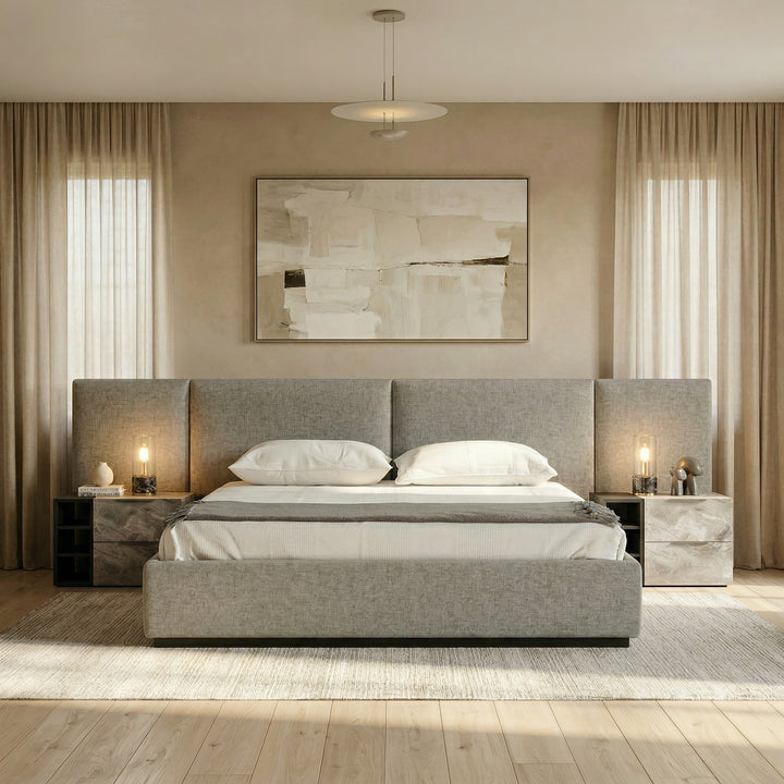 Maranello - Modern Grey Wash &amp; Faux Marble Nightstand