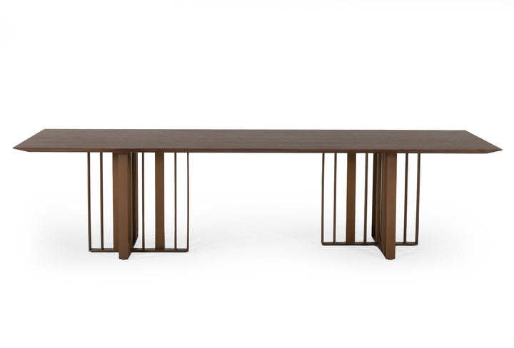 Livia - Modern Wenge  and  Gold Stainless Steel Dining Table