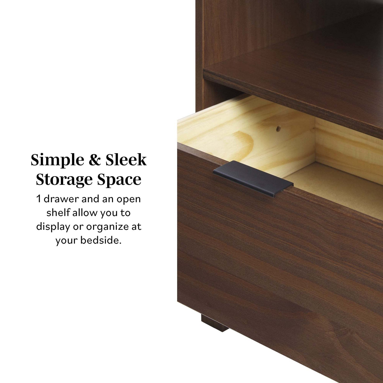 Modern Minimalist Curved-Top Solid Wood Nightstand in Brown