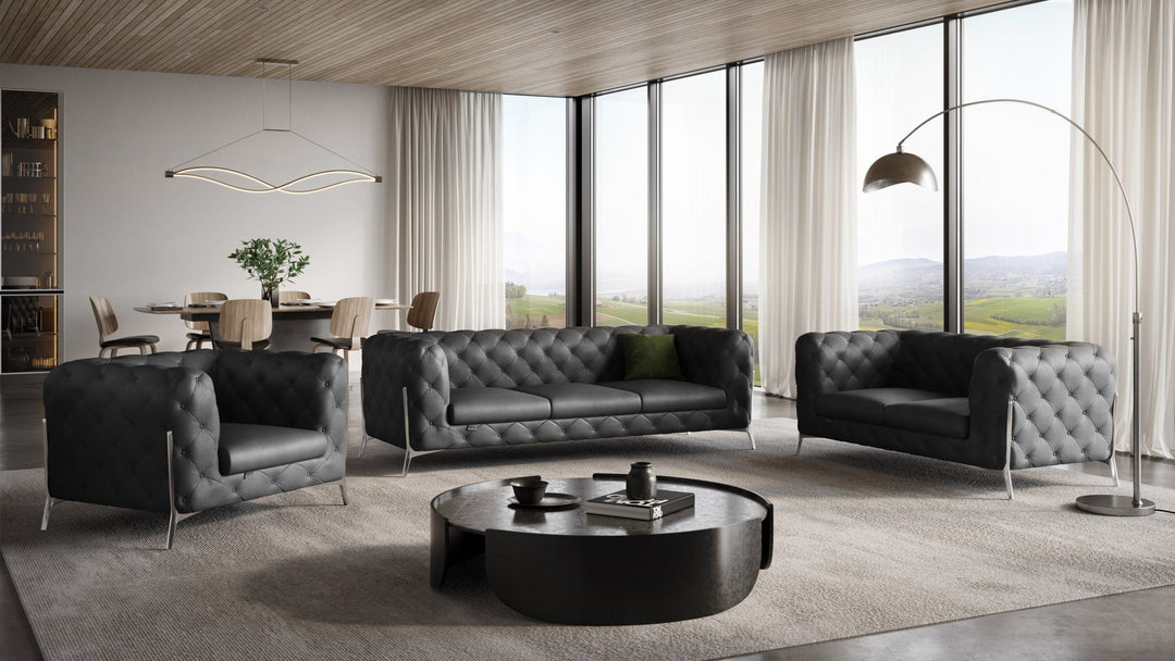 DivanItalia 970 Italian Leather Dark Gray Sofa Set