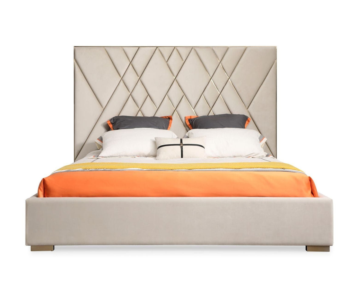 Eldora - Glam Beige Velvet and Brushed Brass Bed