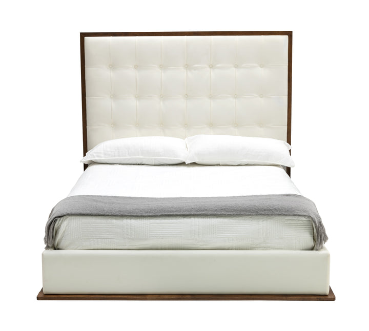 Amberlie - White Vegan Leather &amp; Walnut Bed