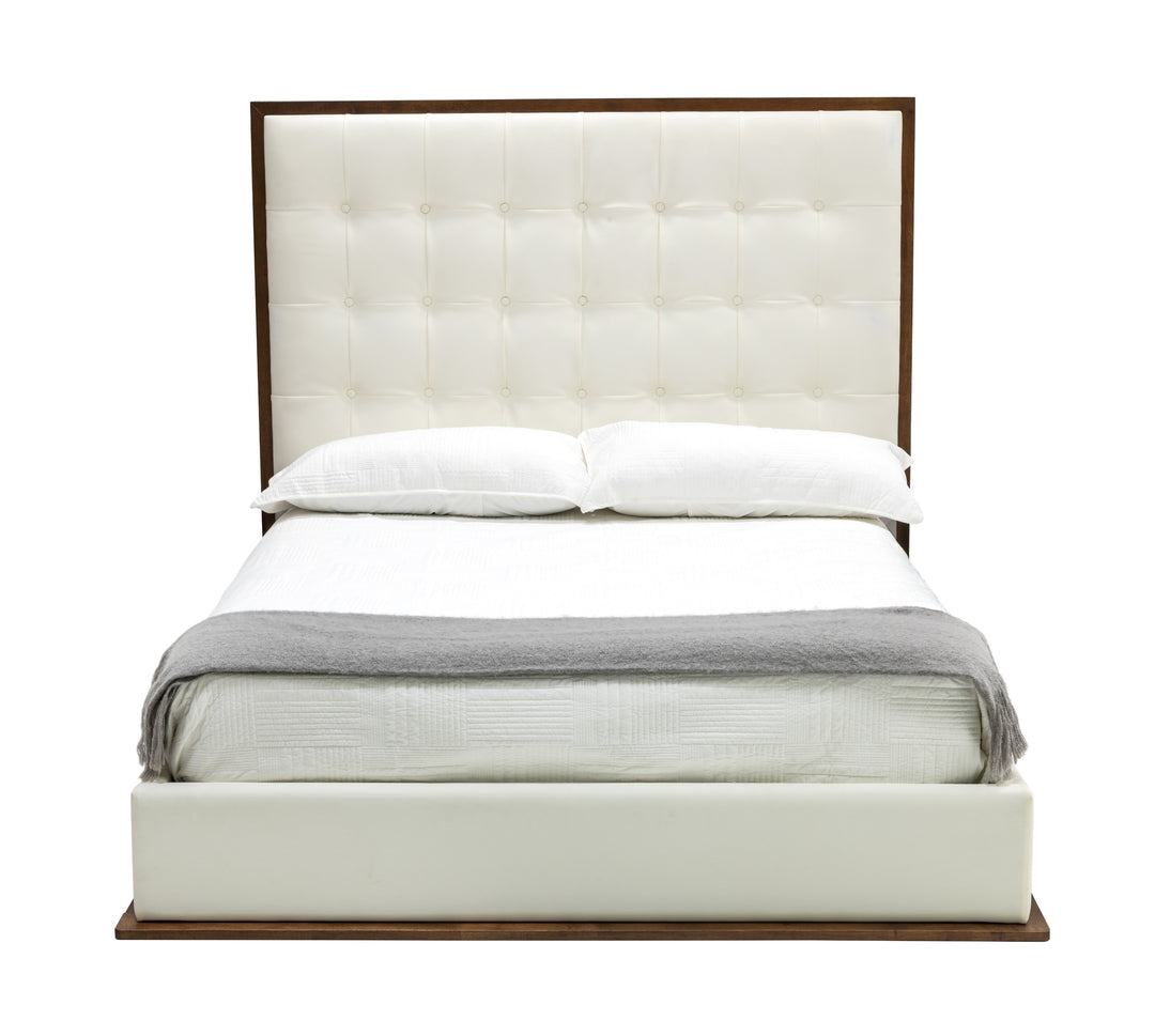 Amberlie - White Vegan Leather & Walnut Bed