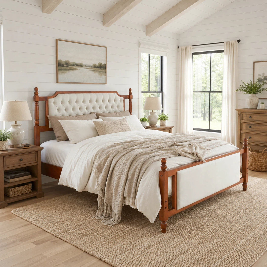 Button Tufted Velvet Queen Platform Bed – Brown