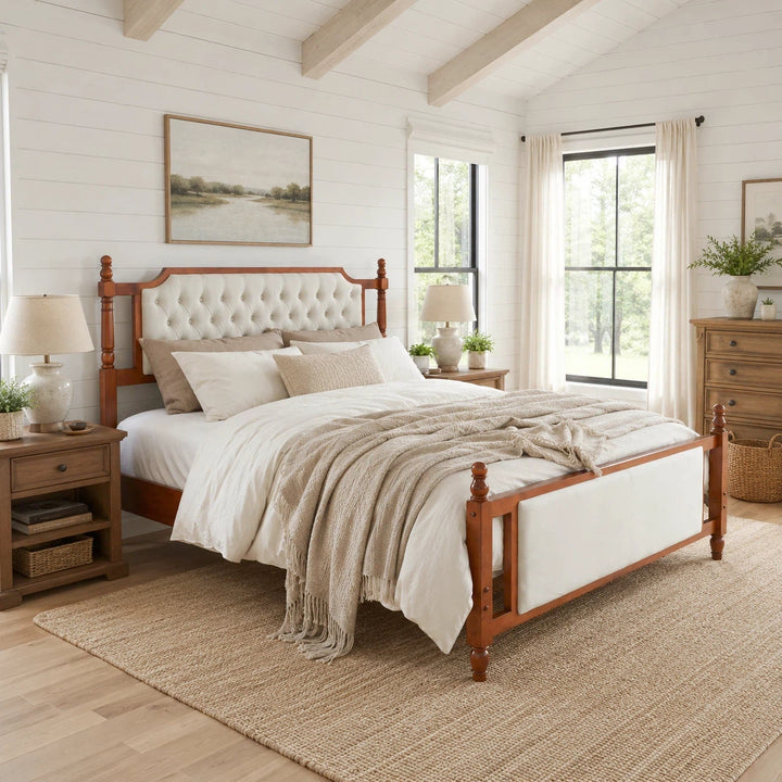 Button Tufted Velvet Queen Platform Bed – Brown