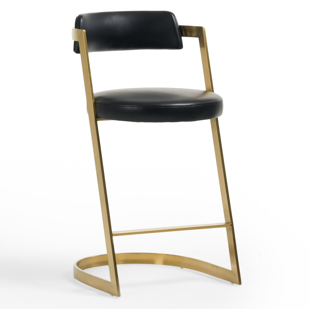 Shandra  Black Leatherette + Gold Counter Stool
