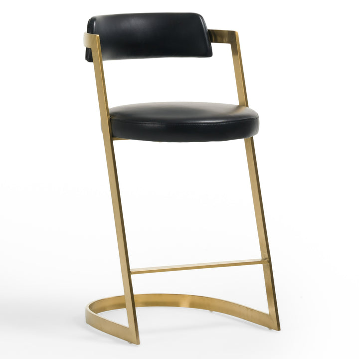 Shandra  Black Leatherette + Gold Counter Stool