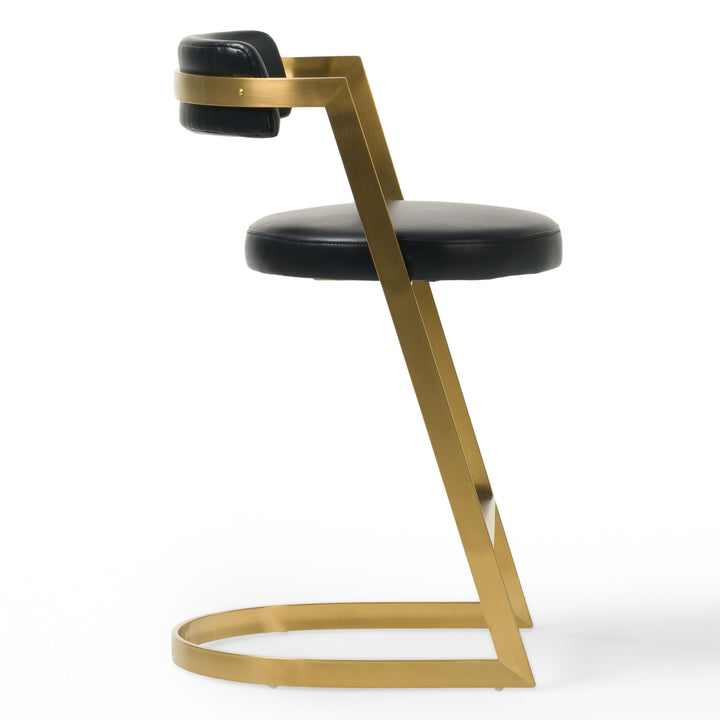 Shandra  Black Leatherette + Gold Counter Stool