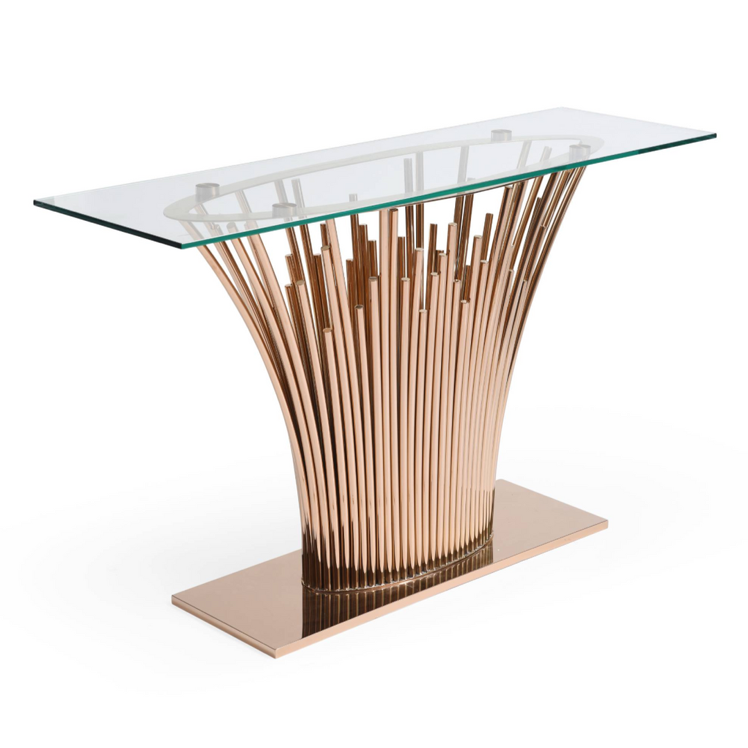 Paxton - Modern Glass + Rosegold Console Table