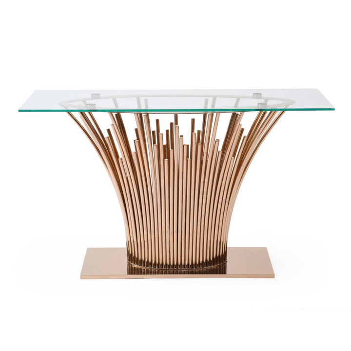 Paxton - Modern Glass + Rosegold Console Table