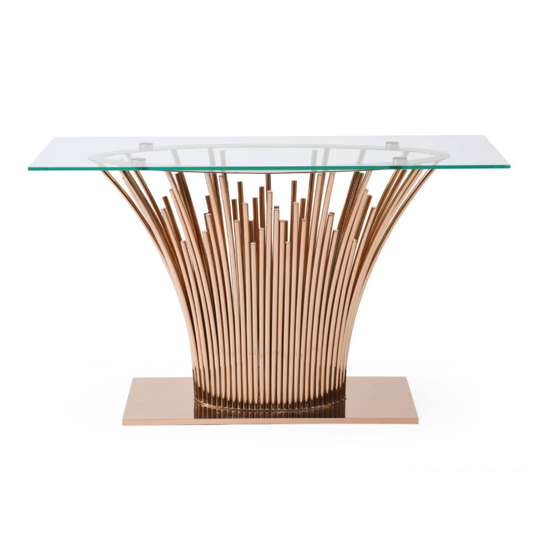 Paxton - Modern Glass + Rosegold Console Table