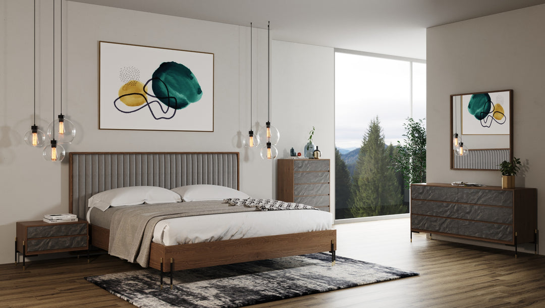 Metcalf - Mid-Century Walnut & Grey Bedroom Set