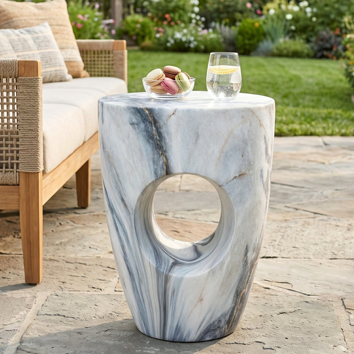 19" MgO Cutout Outdoor Side Table – Blue Marble