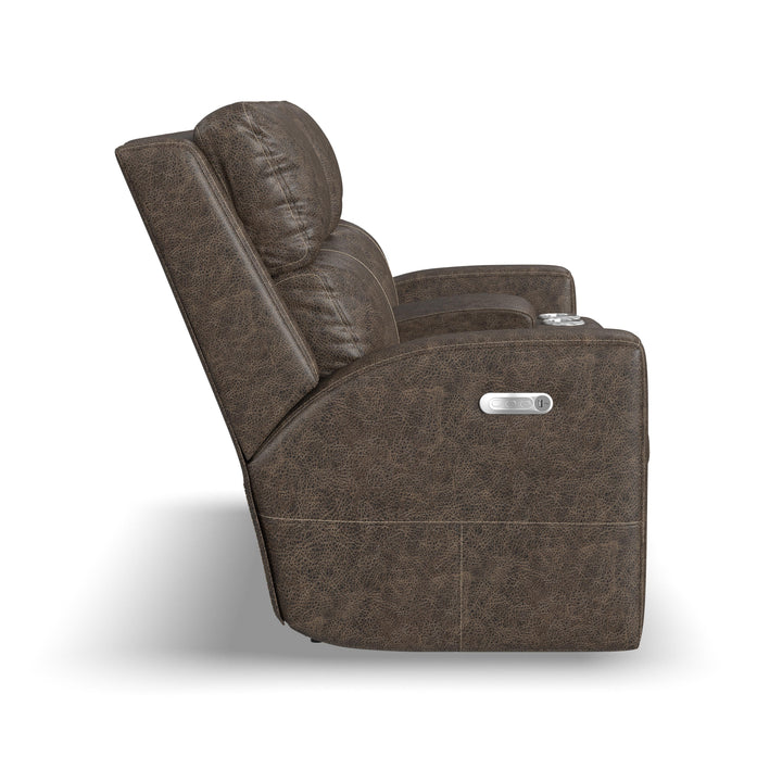 Score Leather Power Reclining Loveseat with Console &amp; Power Headrests &amp; Lumbar