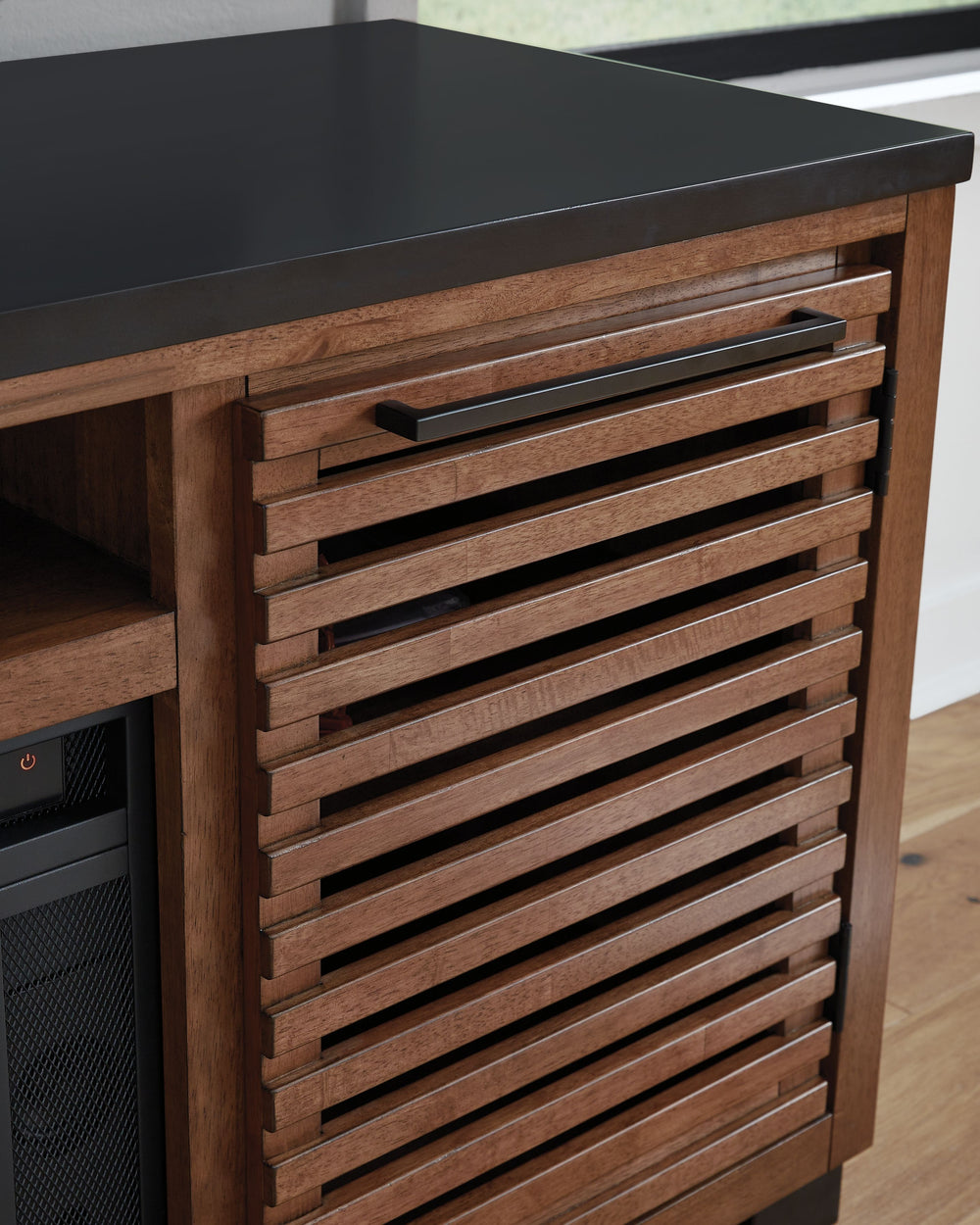 Kallari - 84" TV Stand With Electric Fireplace - Warm Brown / Black by Ashley Furniture product image