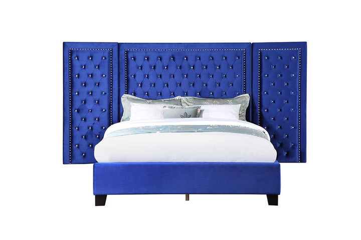 Damazy - Queen Bed - Blue Velvet
