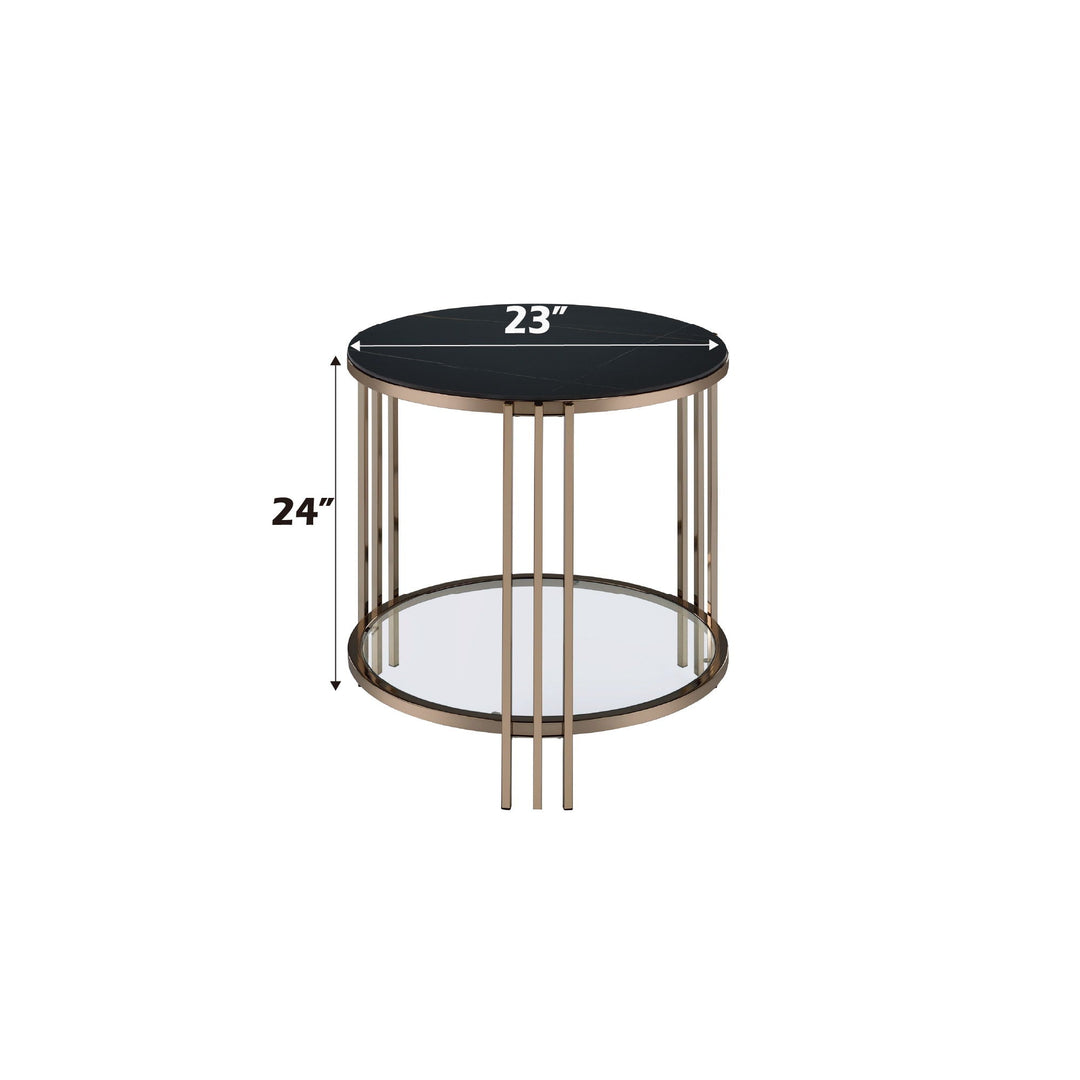 Abisha - Sintered Stone Top & Champagne End Table - Black