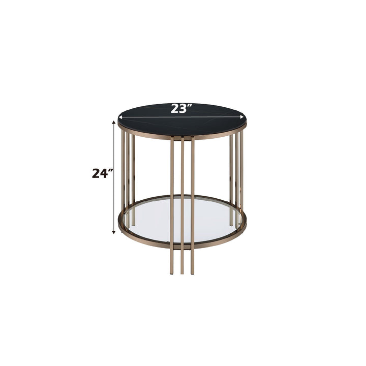 Abisha - Sintered Stone Top & Champagne End Table - Black