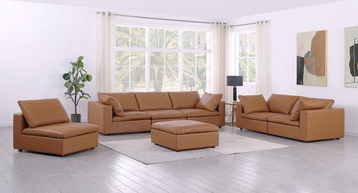 DivanItalia 1100 3-Piece Sofa Set with Ottoman – Top-Grain Italian Leather - Cognac