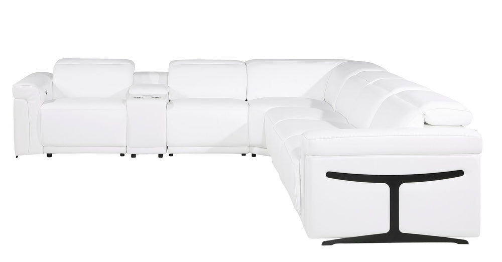 DivanItalia 1126 7-Piece L-Shaped Sectional Sofa in Top Grain Italian Leather with 4 Power Recliners & Power Headrests - White