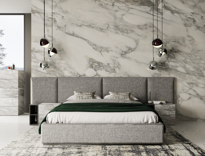 Maranello - Modern Grey Fabric Bed w/ Two Nightstands