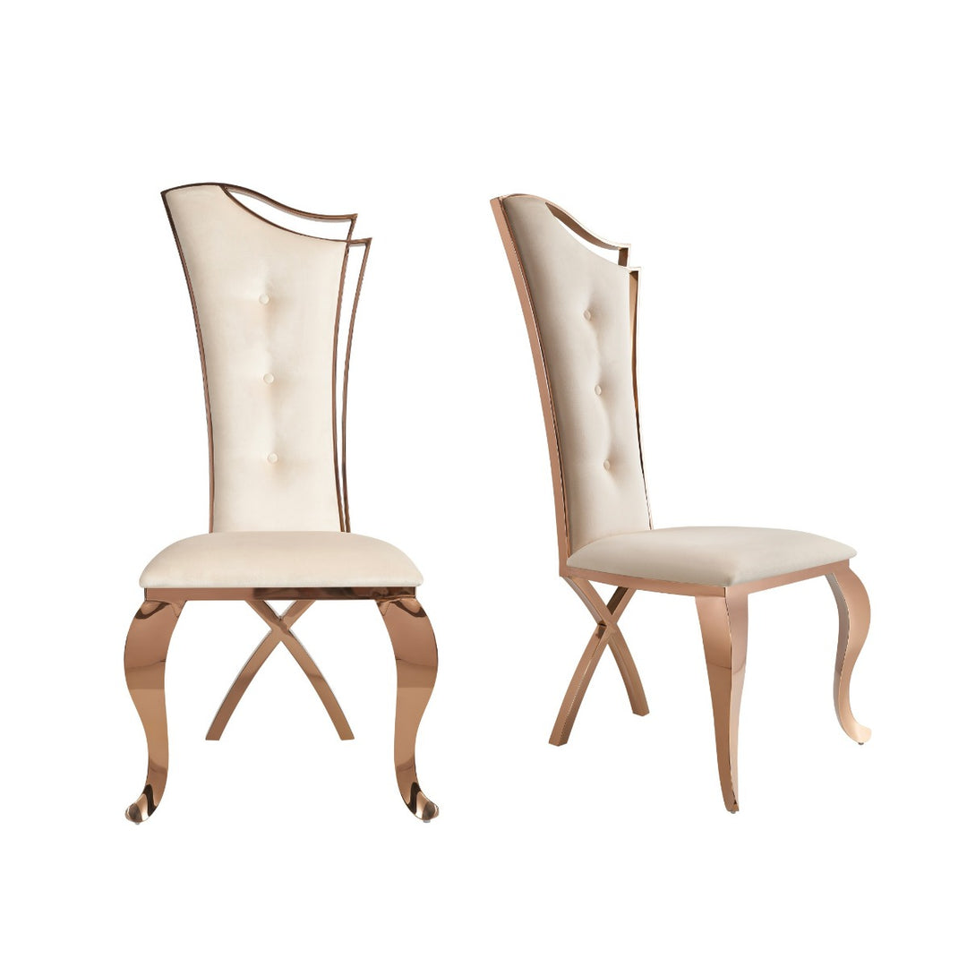 Bonnie - Beige Velvet & Rose Gold Dining Chair (Set of 2)