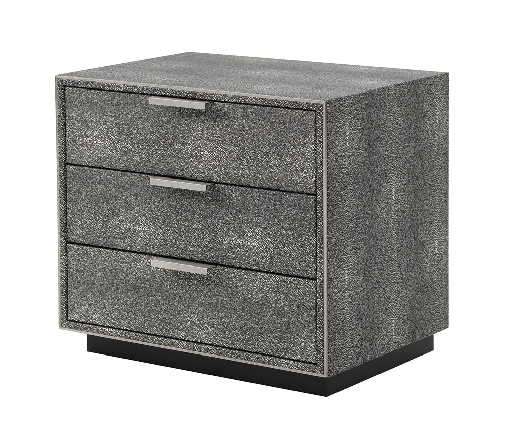 Dynasty - Modern Shagreen Three Drawer Nightstand - View 2