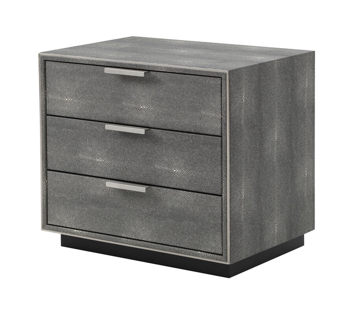 Dynasty - Modern Shagreen Three Drawer Nightstand - View 2