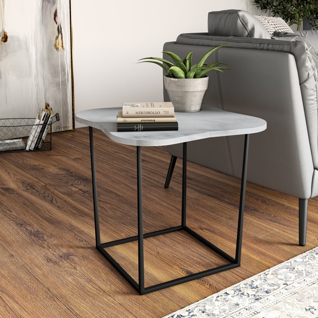 Aleidy  White Marble + Black Metal End Table